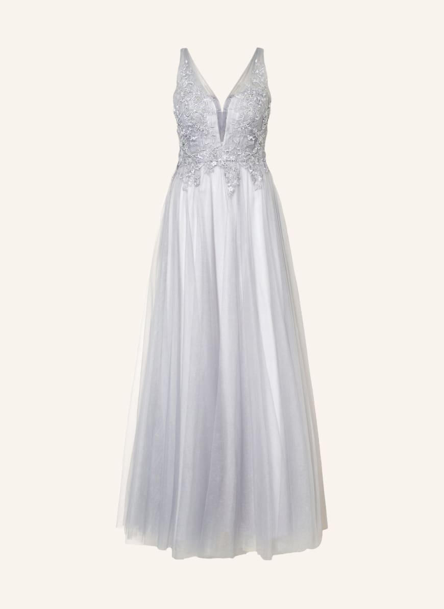 unique Evening dress with decorative gems and stole , Color: BLUE GRAY (Image 1)