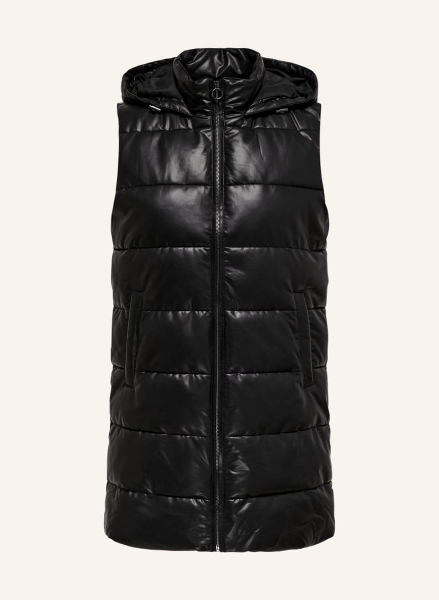ONLY Quilted vest in leather look, Color: BLACK(Image 1)