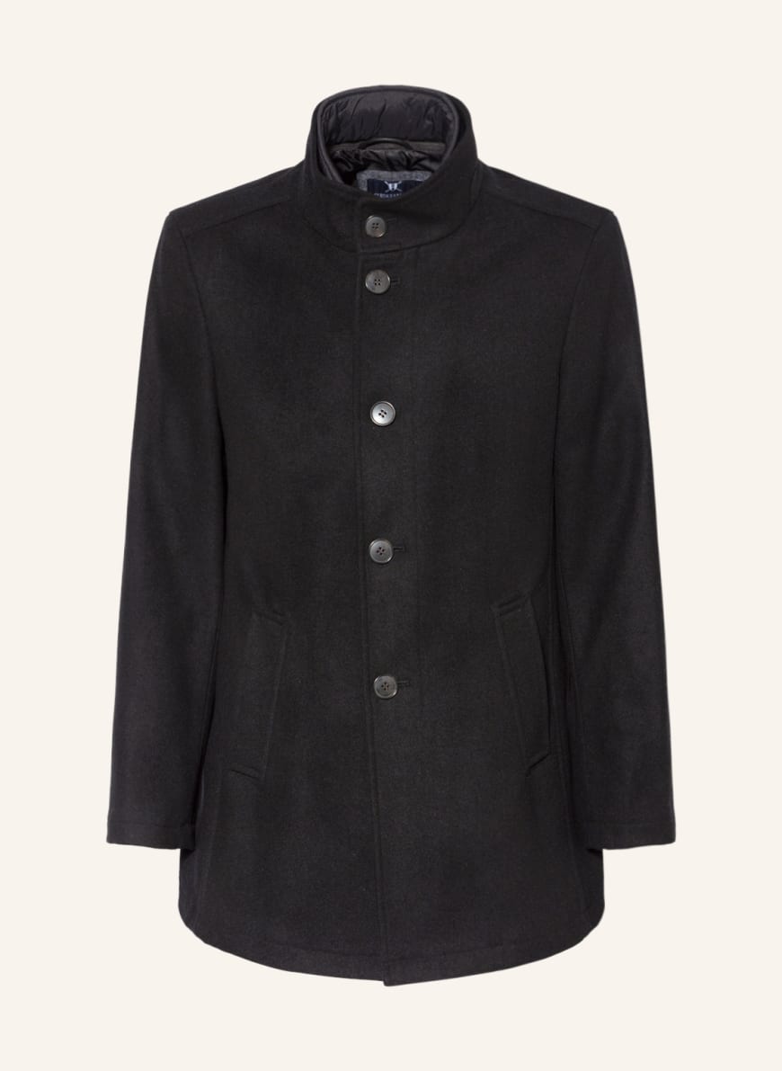 STROKESMAN'S Wool coat with removable trim, Color: BLACK (Image 1)