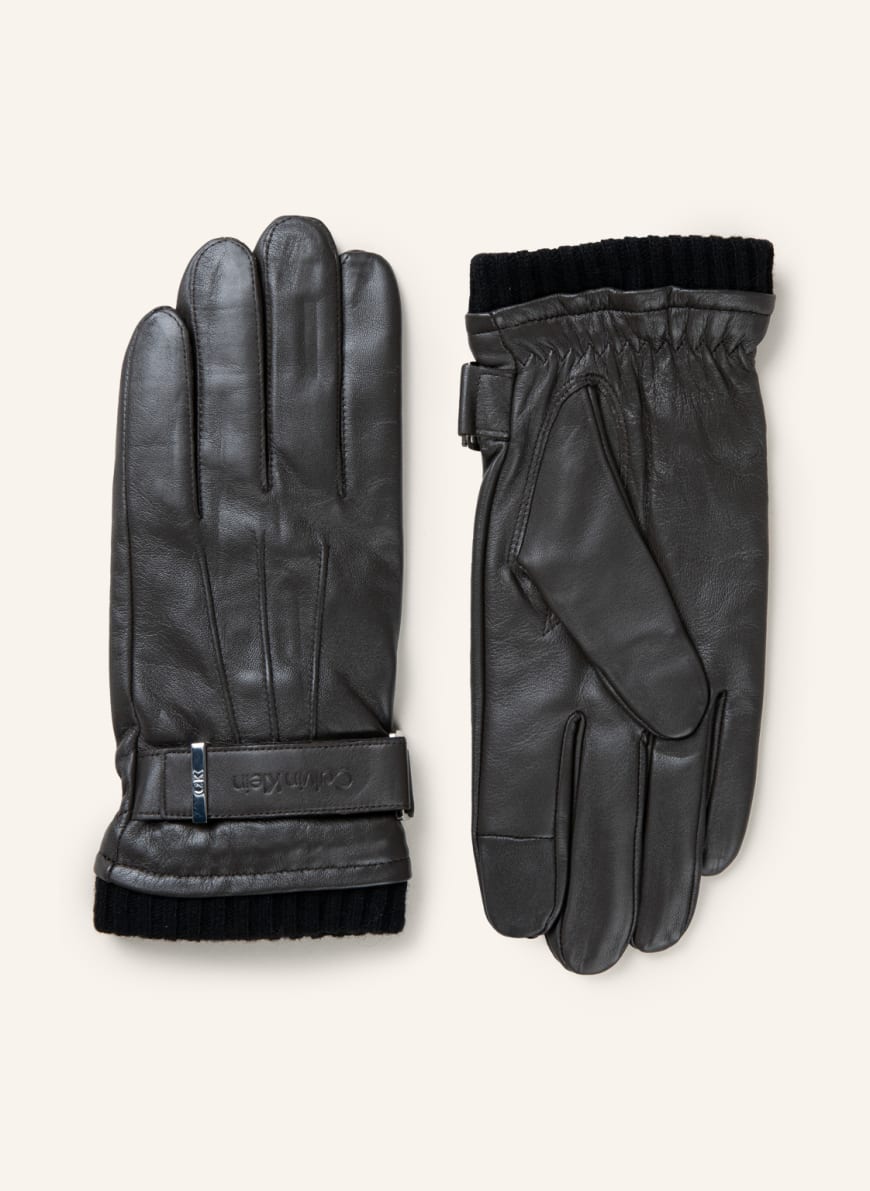 Calvin Klein Leather gloves with touch screen function, Color: DARK BROWN(Image 1)