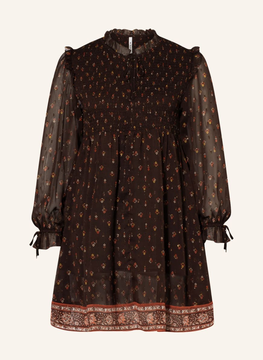 Pepe Jeans Dress LELE with glitter thread and ruffles, Color: DARK BROWN/ ORANGE/ YELLOW (Image 1)