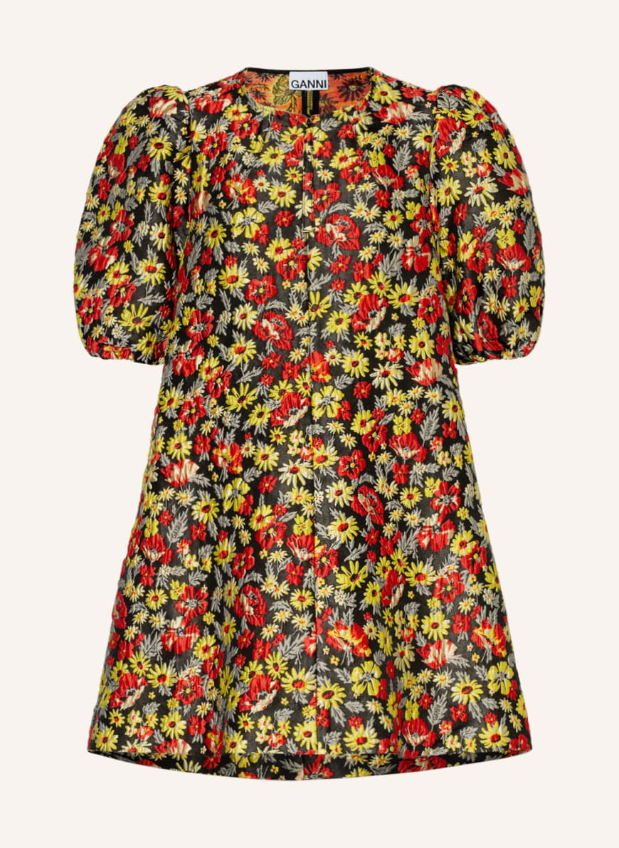 GANNI Jacquard-Kleid , Farbe: SCHWARZ/ GELB/ ROT (Bild 1)
