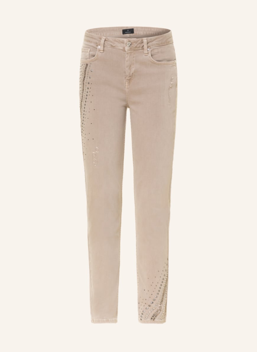 monari Skinny Jeans mit Nieten und Schmucksteinen, Farbe: BEIGE (Bild 1)