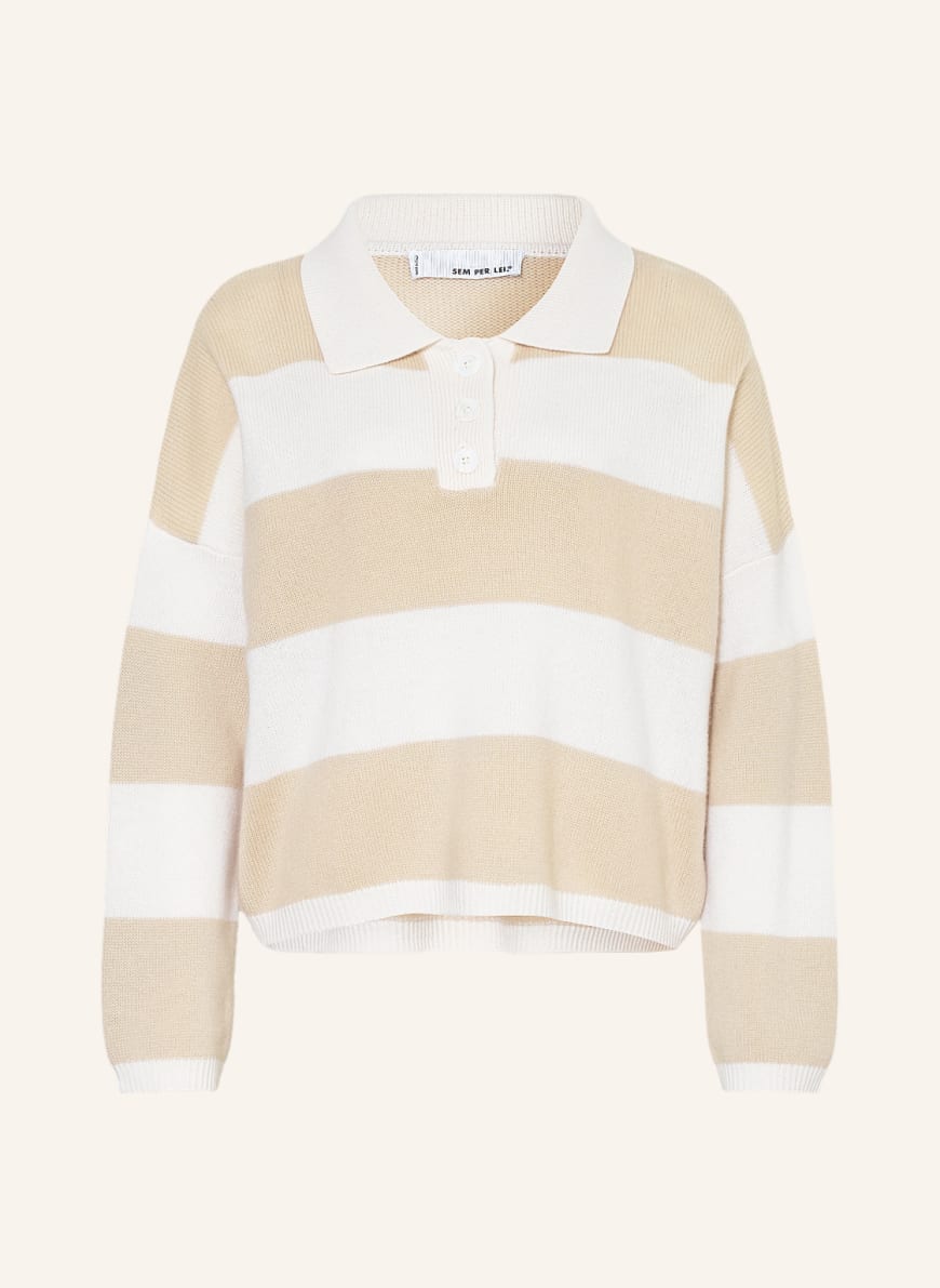 SEM PER LEI Knit polo shirt with cashmere, Color: CREAM/ BEIGE(Image 1)