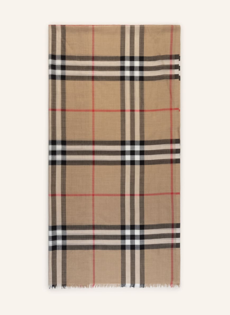 BURBERRY Scarf with silk in camel/ black/ white | Breuninger