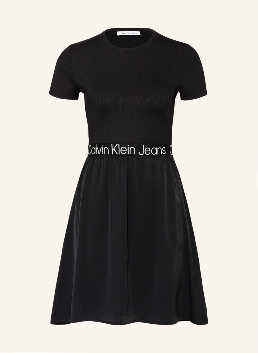 Calvin Klein Materialmix Jeans Kleid im schwarz in