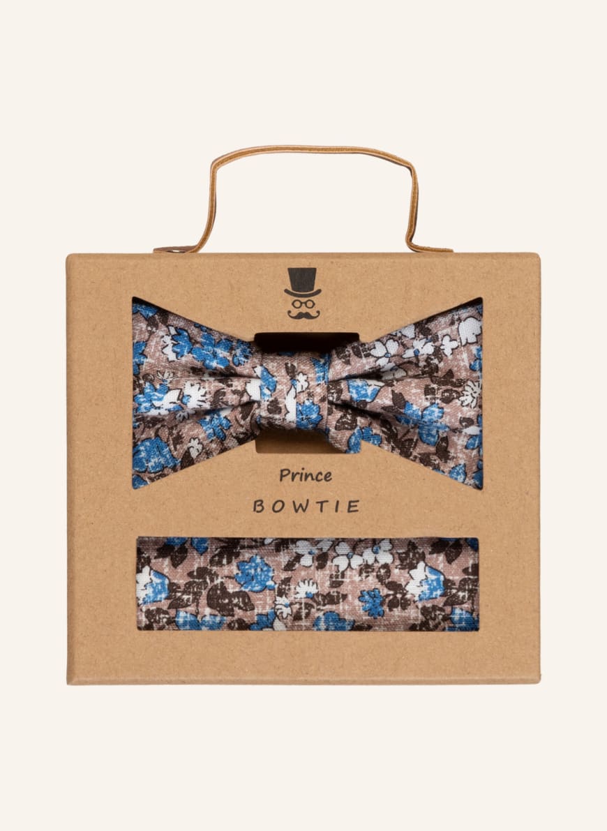 Prince BOWTIE Set: Bow tie and pocket square, Color: BEIGE/ LIGHT BLUE(Image 1)