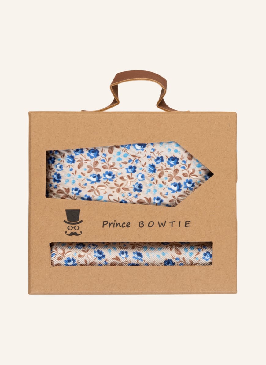Prince BOWTIE Set: Tie and pocket square, Color: BEIGE/ LIGHT BLUE(Image 1)