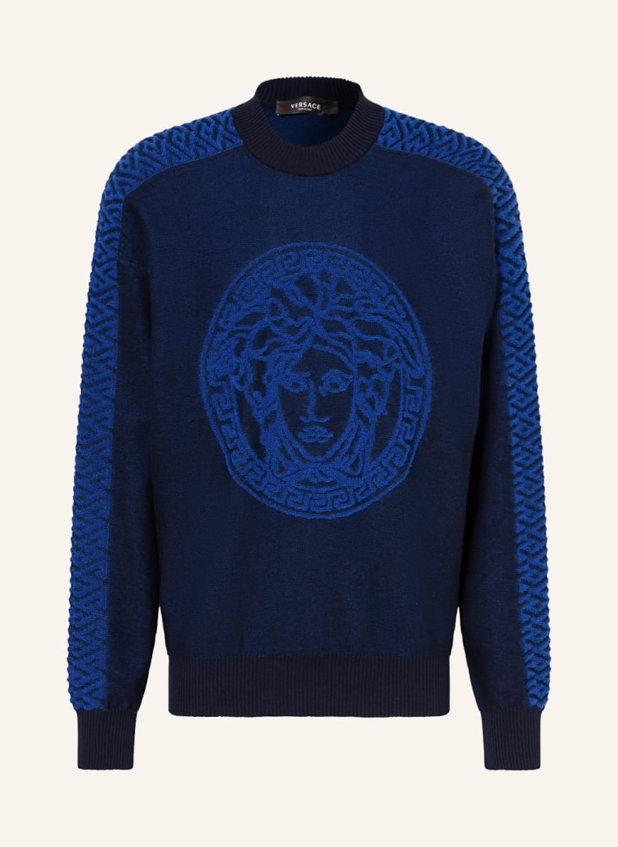 Necinste Pachet de pus Centimetru  VERSACE Sweater in dark blue/ blue