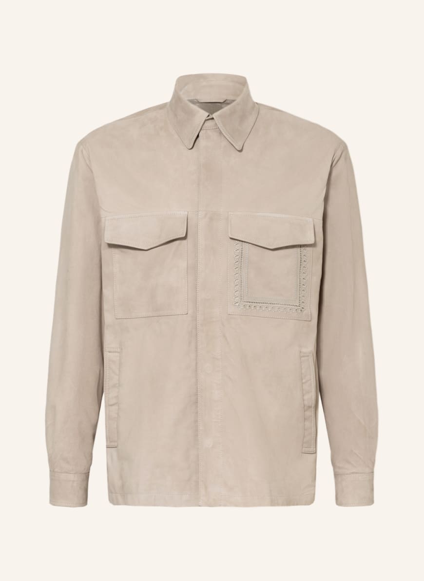 ETRO Leather overshirt with broderie anglaise, Color: GRAY(Image 1)