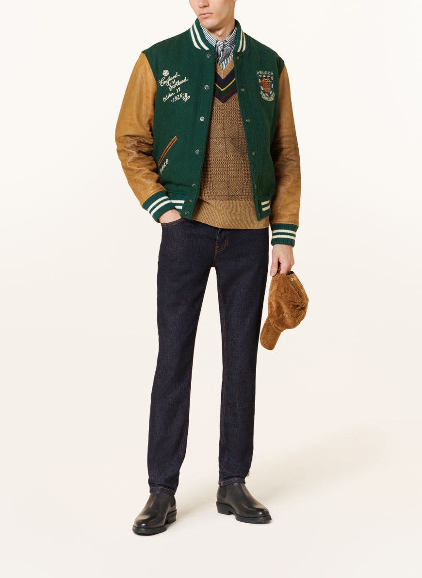 POLO RALPH LAUREN College jacket in mixed materials in dark green