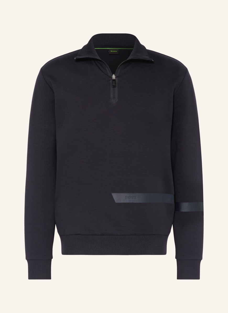 BOSS Half zip sweater in sweatshirt fabric in dark blue