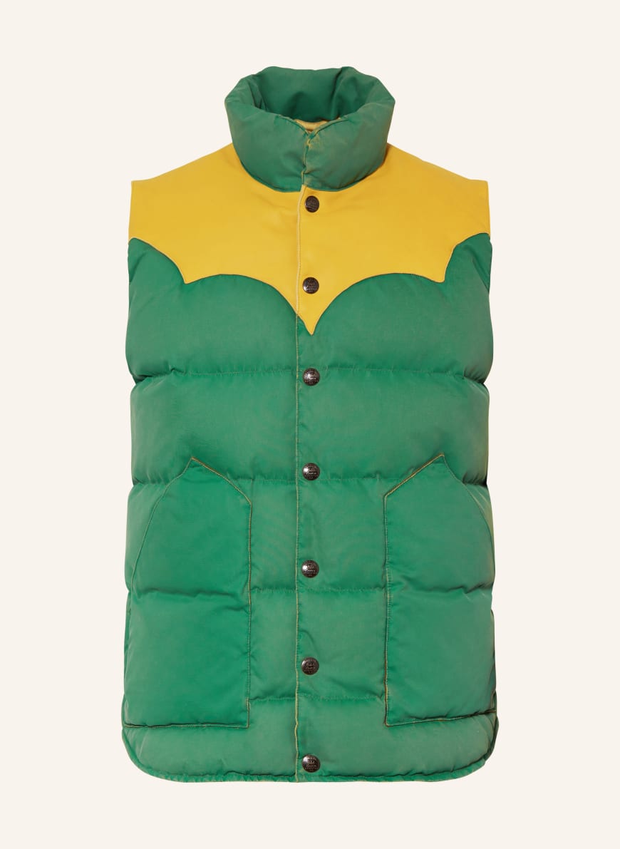 RRL Quilted vest in green/ dark yellow