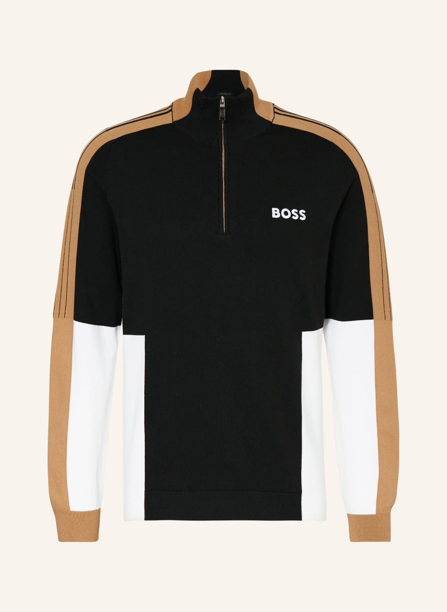 BOSS Half zip sweater ZOLKAR in black white beige