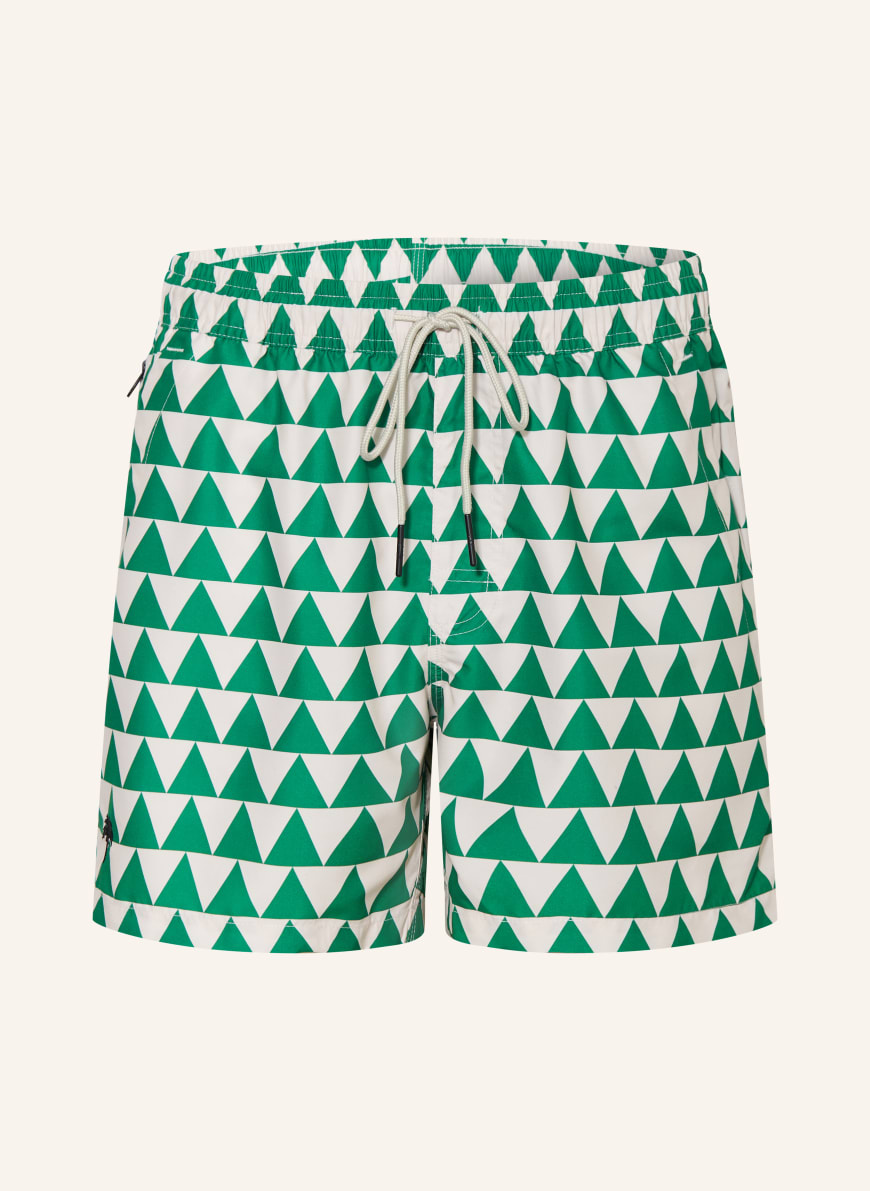 GEOMETRIC PRINT SWIMMING TRUNKS - Ecru / Blue