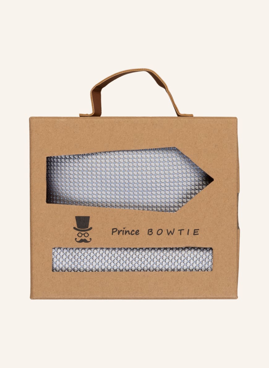 Prince BOWTIE Set: Tie and pocket square, Color: GRAY/ BLUE(Image 1)