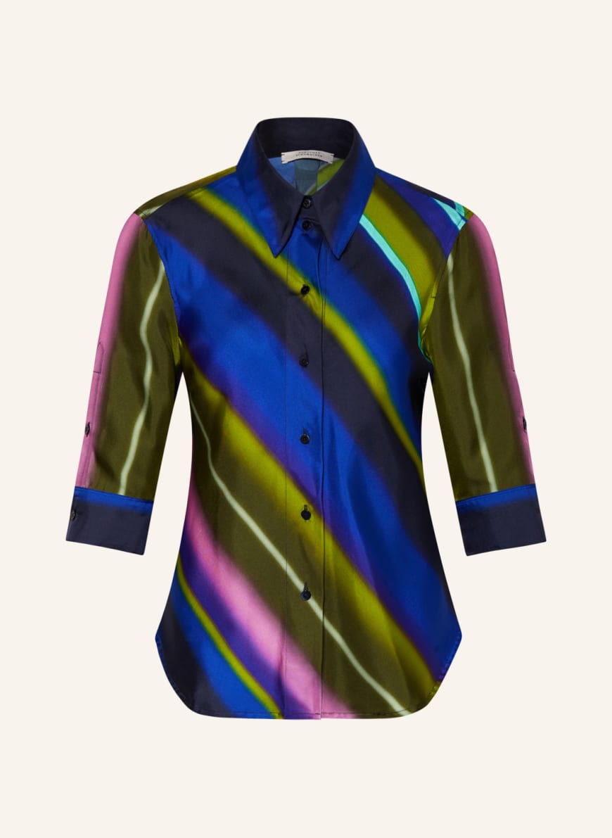 DOROTHEE SCHUMACHER Hemdbluse aus Seide mit 3/4-Arm: BLAU/ DUNKELBLAU/ OLIV