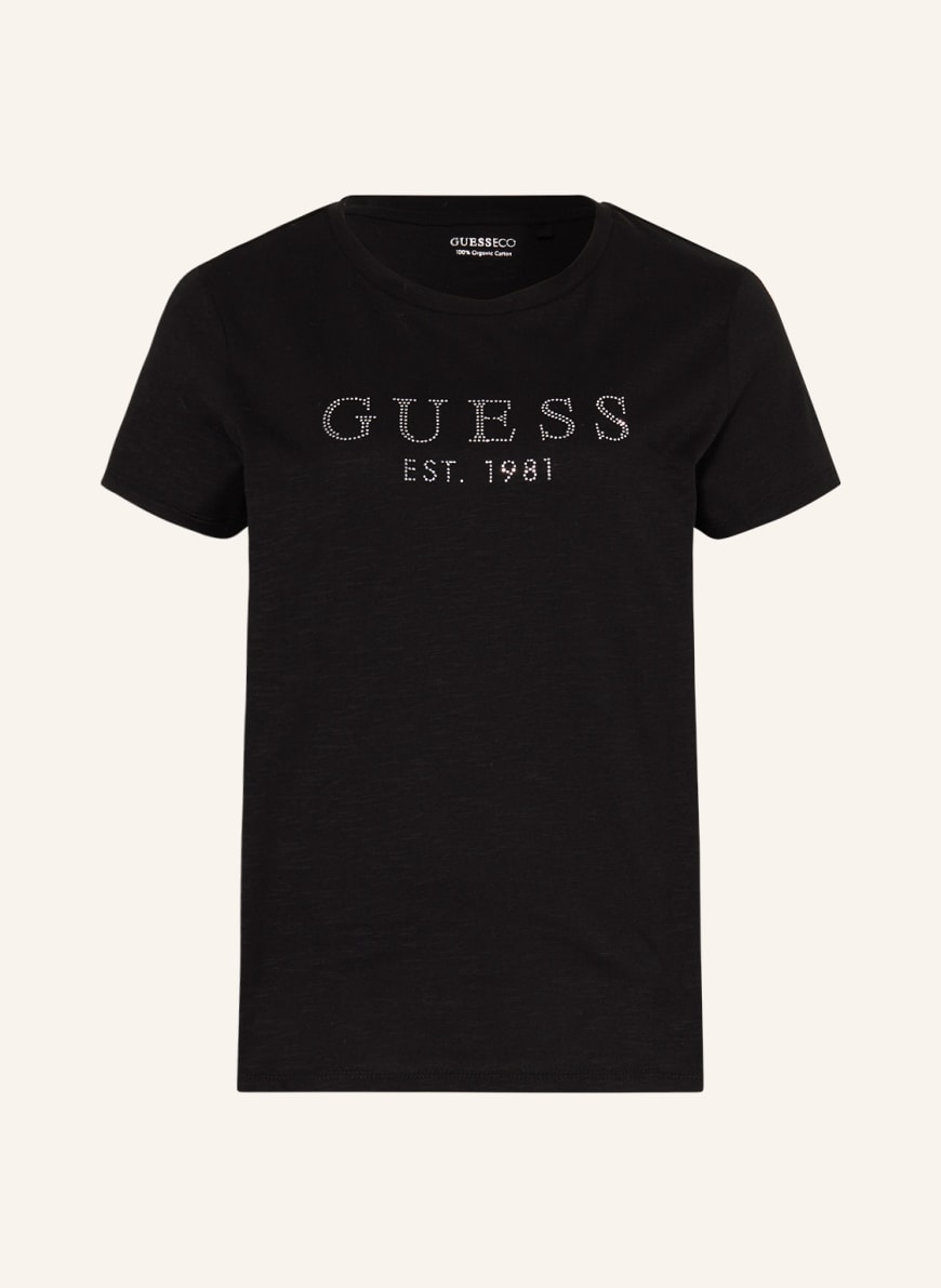 GUESS T shirt with decorative gems in black