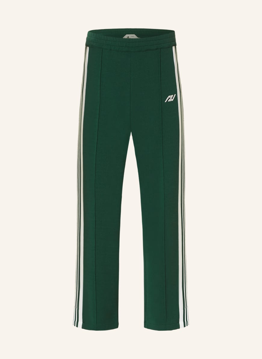 Green track pants with white stripe sales