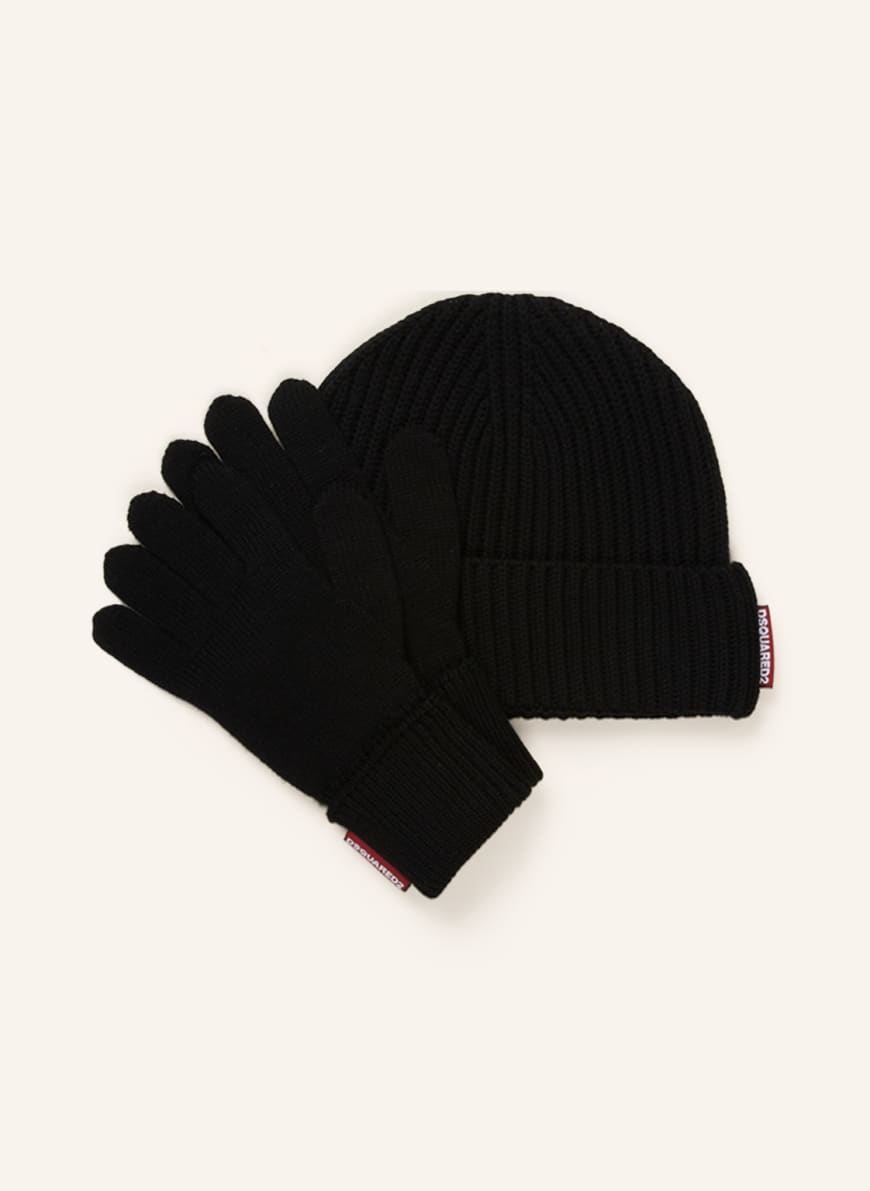 DSQUARED2 Set: Mütze und Handschuhe: SCHWARZ