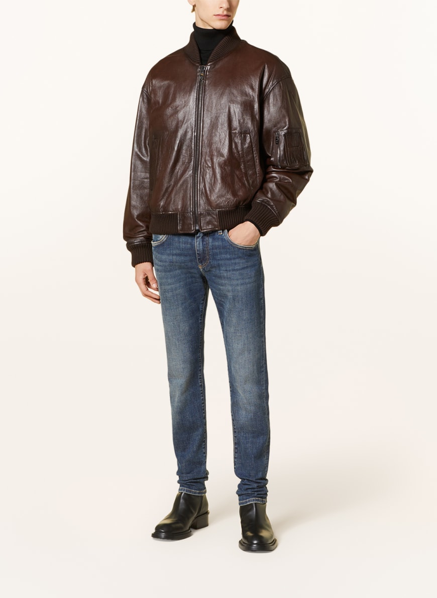DOLCE GABBANA Leather bomber jacket in dark brown
