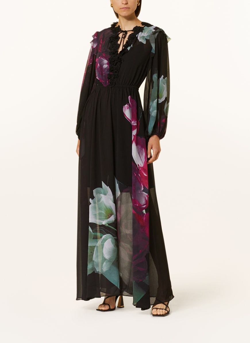 TED BAKER Dress GIONNNA with frills in black fuchsia light purple