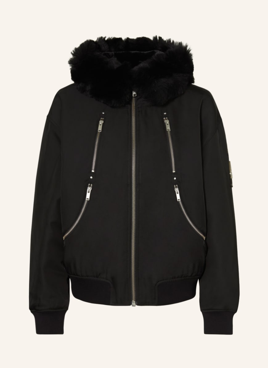 MOOSE KNUCKLES Bomber jacket DECATUR with faux fur in black