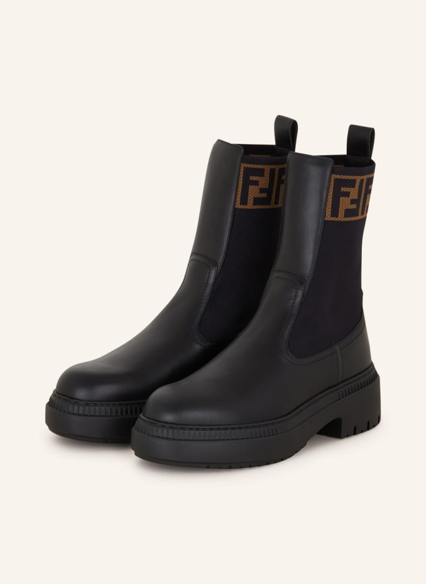 FENDI Chelsea-Boots in schwarz / hellbraun