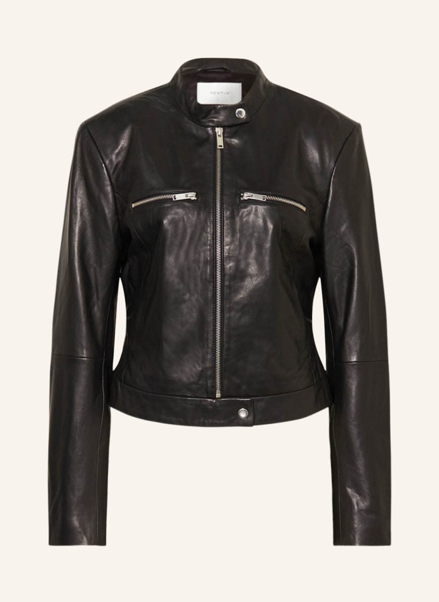 GESTUZ Leather jacket OLIVIGZ in black