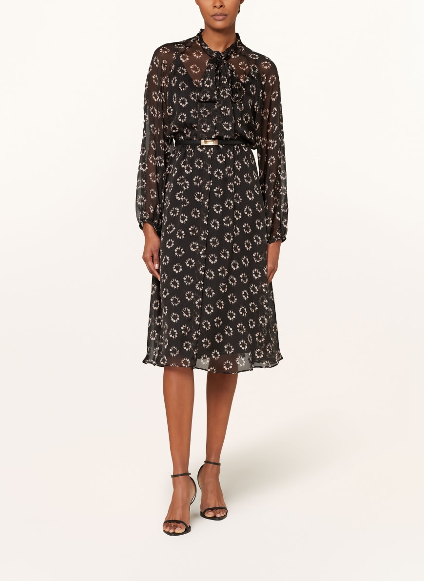 Max Mara STUDIO Shirt dress SONDRIO made of silk with bow in black light gray