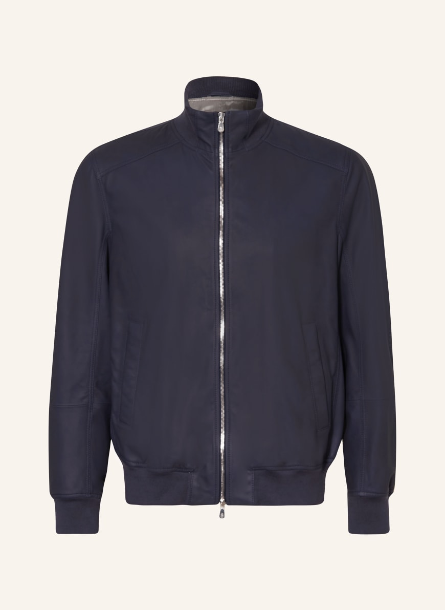 BRUNELLO CUCINELLI Leather bomber jacket in dark blue