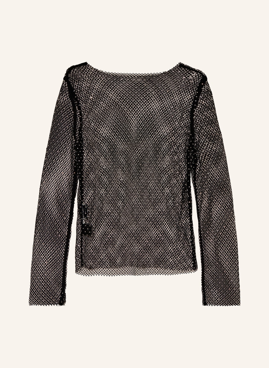 NEO NOIR Long sleeve shirt BASIRA in mesh with decorative gems in black