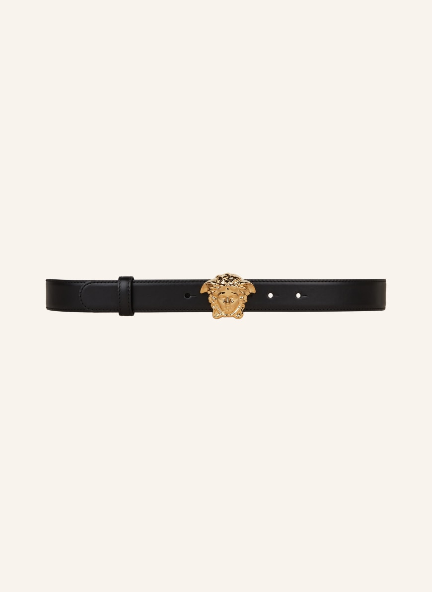 VERSACE Leather belt in black gold