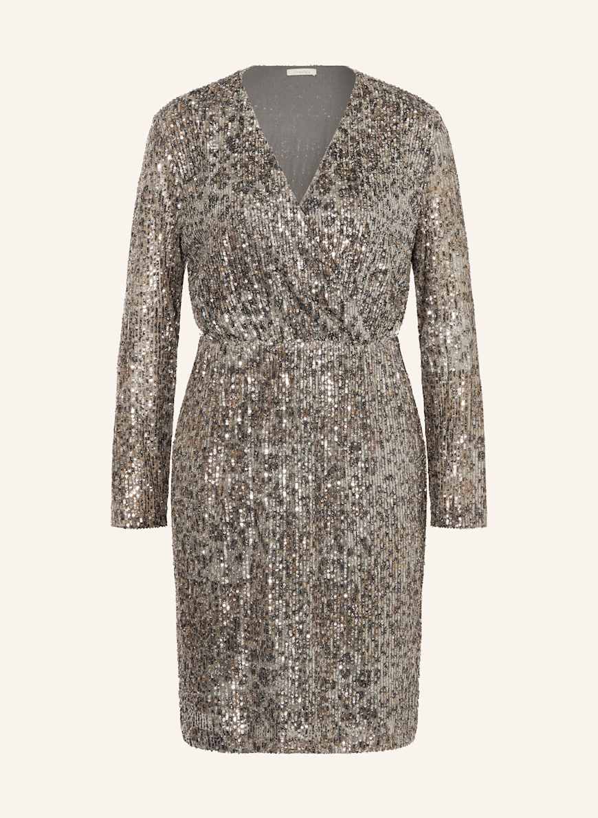 green emerald velvet dress Chi Chi London Women's Long Sleeve Glitter Plisse Wrap Midi Dress Silver 14 main image 0