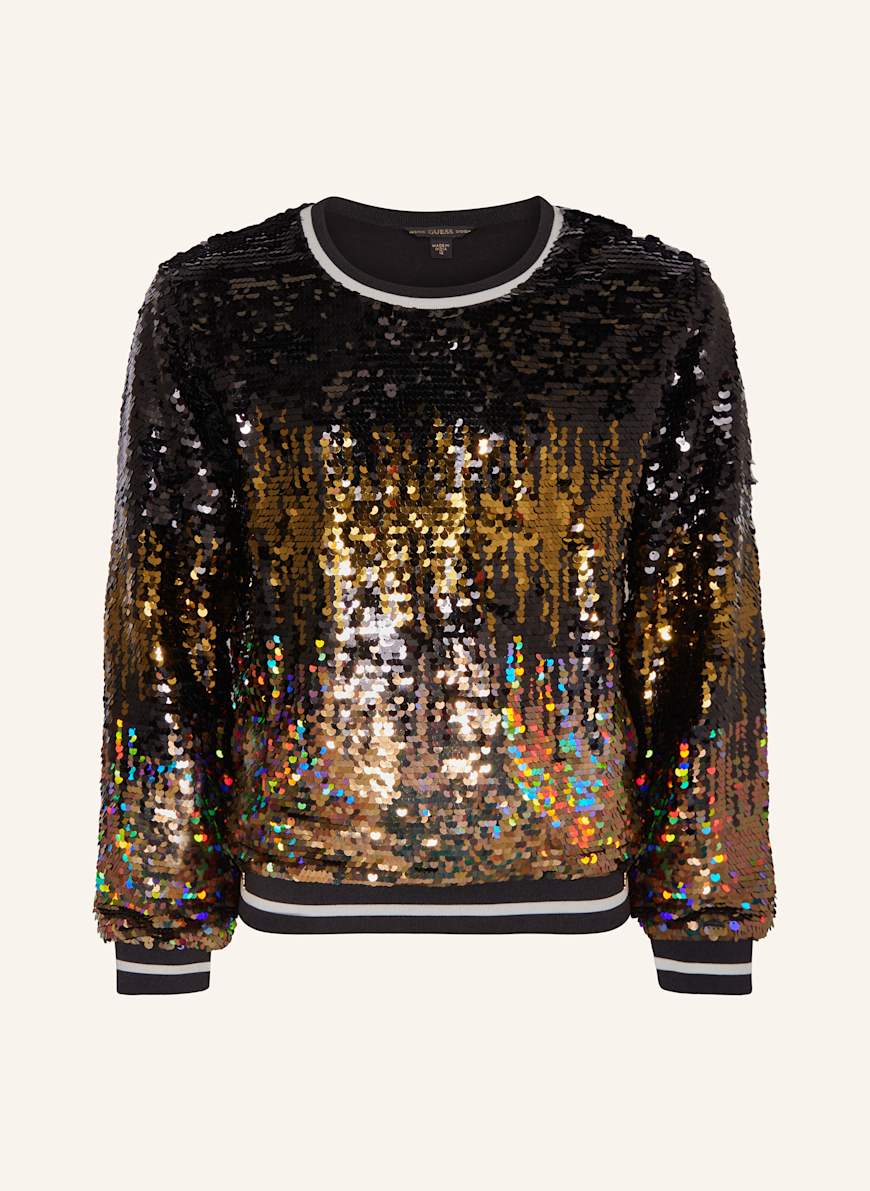 GUESS Sweatshirt mit Pailletten: SCHWARZ/ GOLD