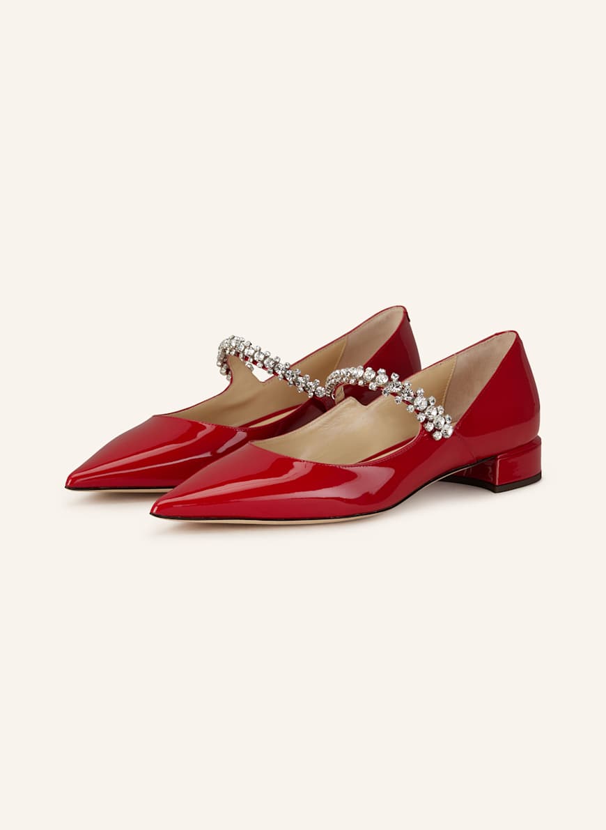 JIMMY CHOO Mary-Jane-Ballerinas mit Schmucksteinen: ROT