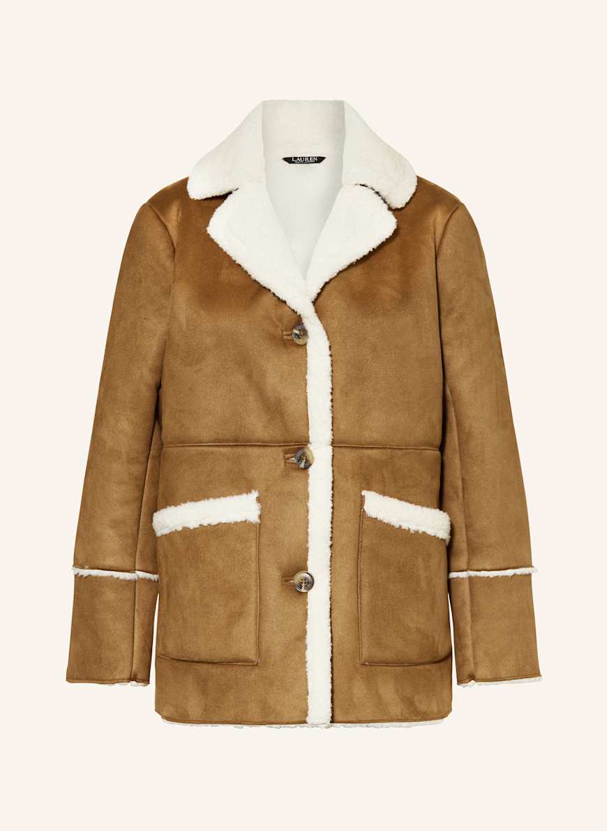 LAUREN RALPH LAUREN Jacket in leather look with faux fur in beige