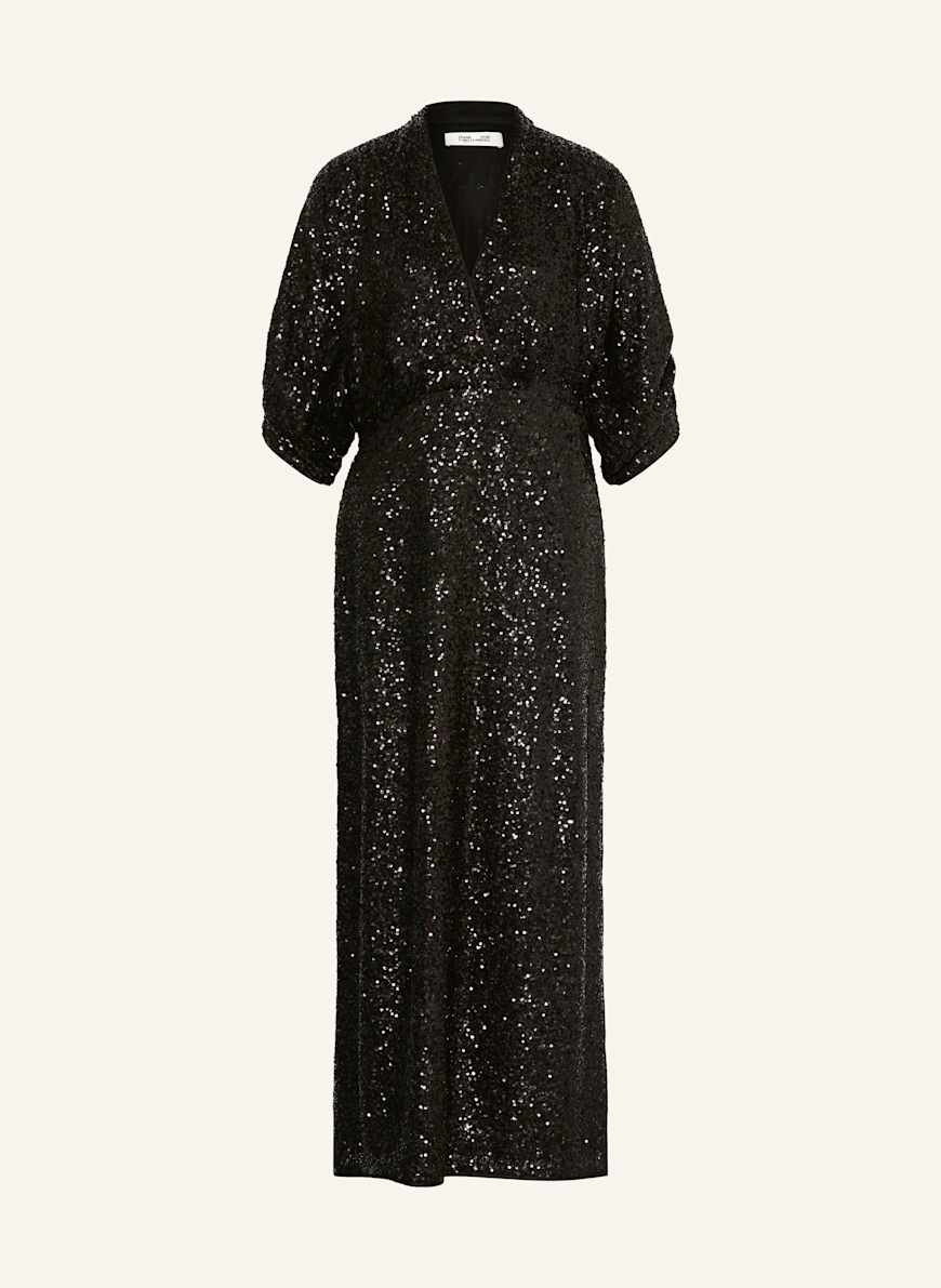 diane von furstenberg black sequin dress DIANE Von FURSTENBERG DVF Black Blue Sequin Embellished V-Neck Cocktail Dress 6