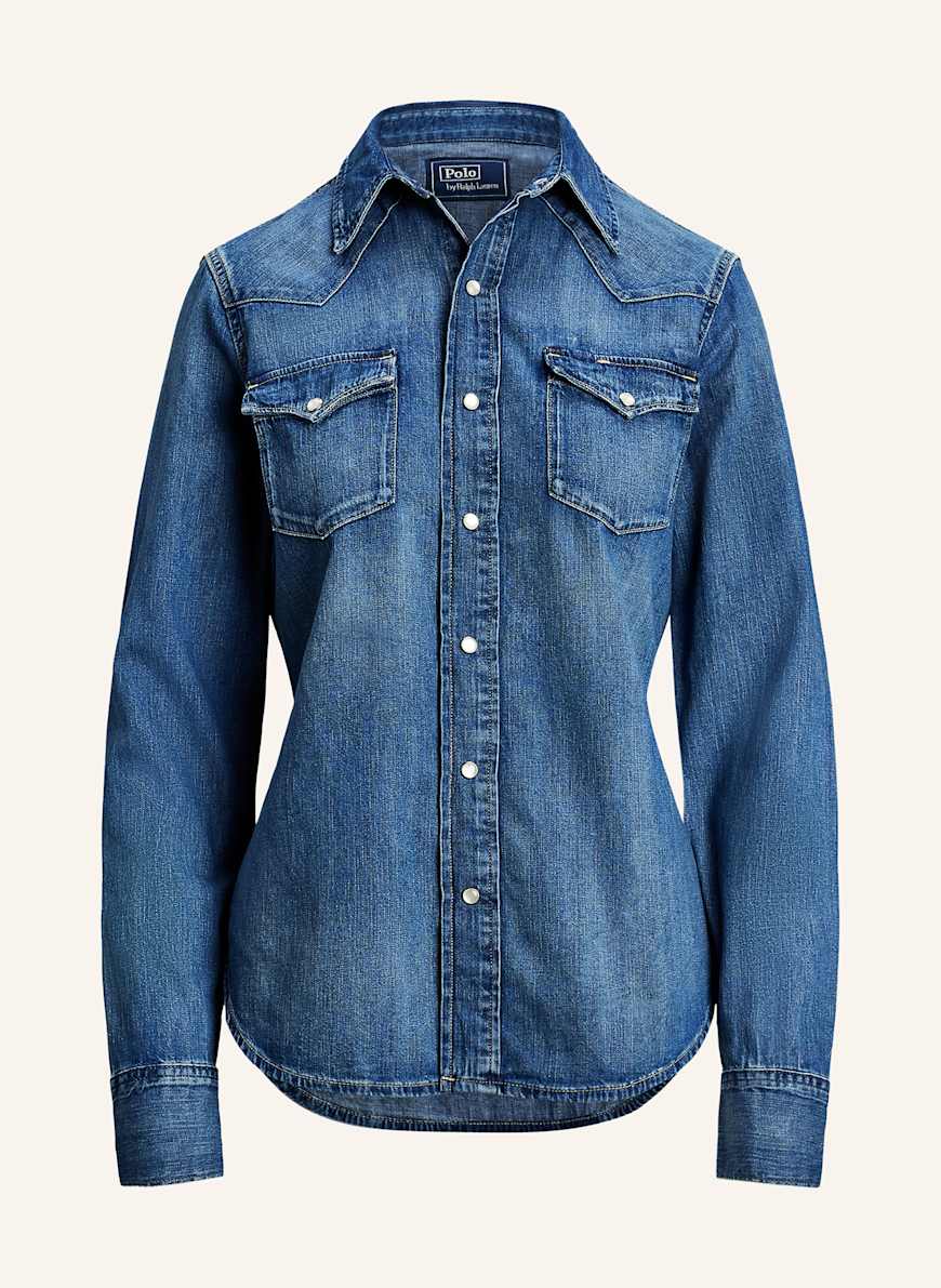Women's polo denim shirt top