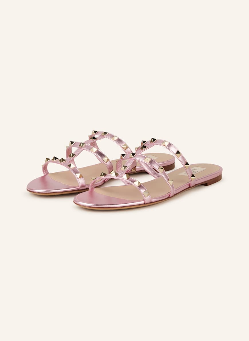 VALENTINO GARAVANI Slides ROCKSTUD with rivets in pink/ gold