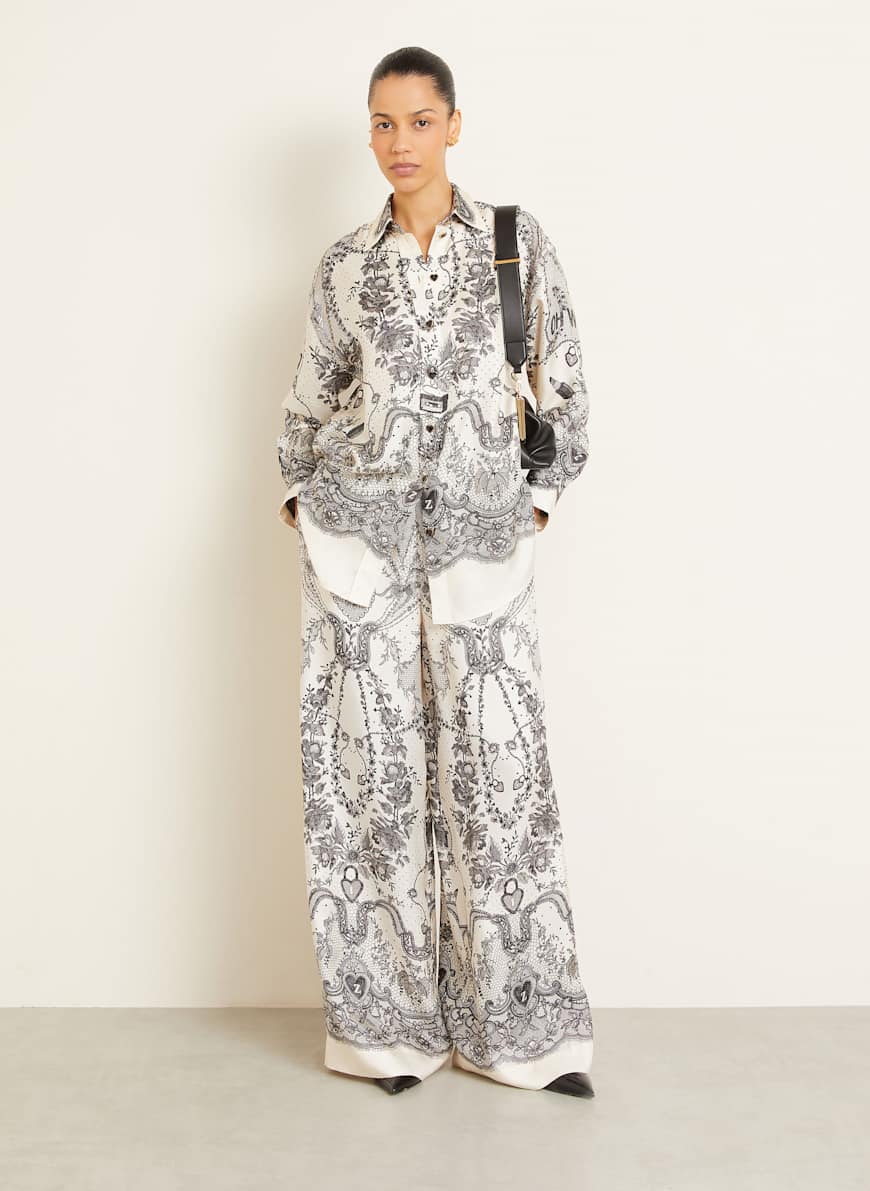 ZIMMERMANN Wide leg trousers CRUSH in silk in black/ white