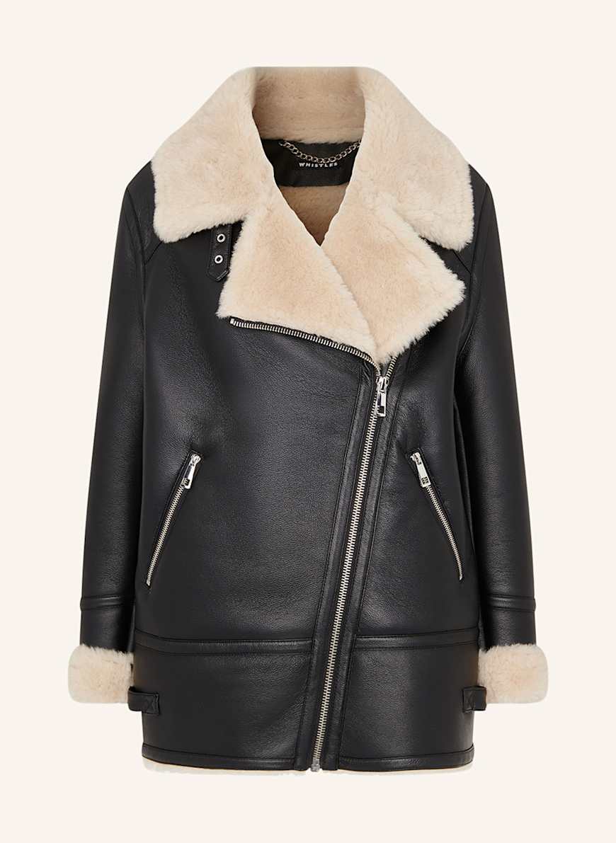 WHISTLES Jacket in leather look with faux fur in black