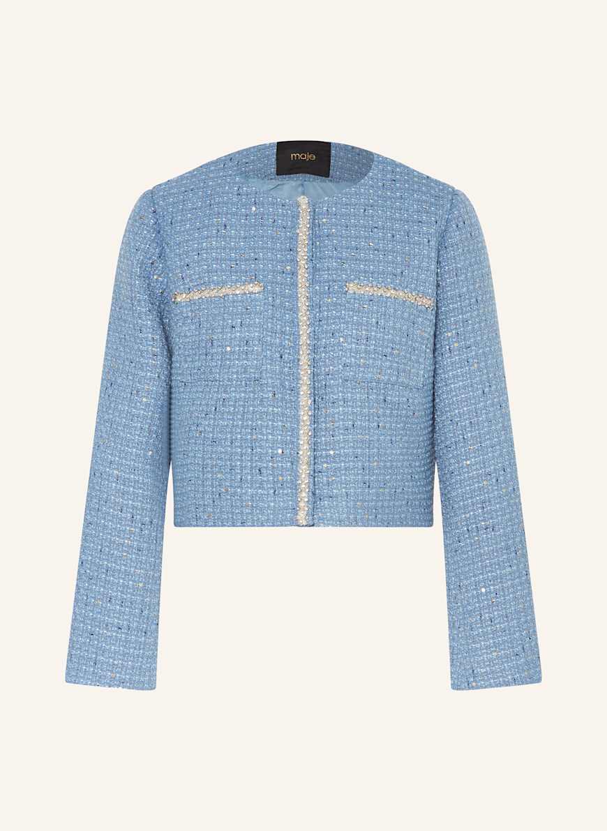 maje Tweed-Jacke mit Schmucksteinen: HELLBLAU/ BLAUGRAU/ BLAU