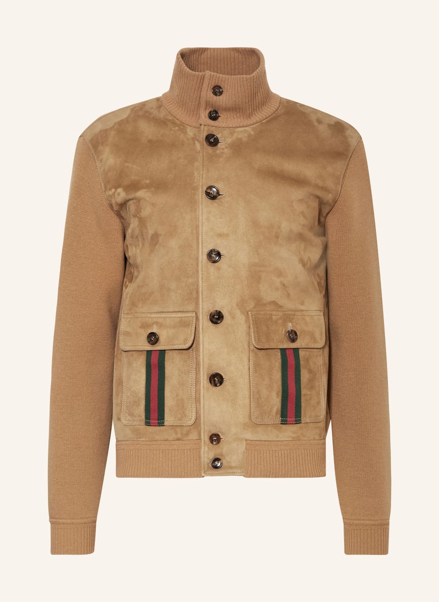GUCCI Leather jacket in mixed materials in 2184 camel