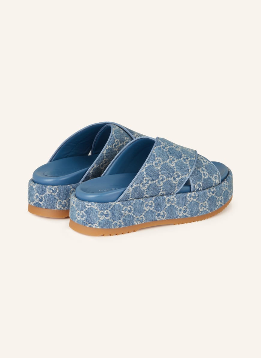 GUCCI Platform slides in 4646 light blue avion