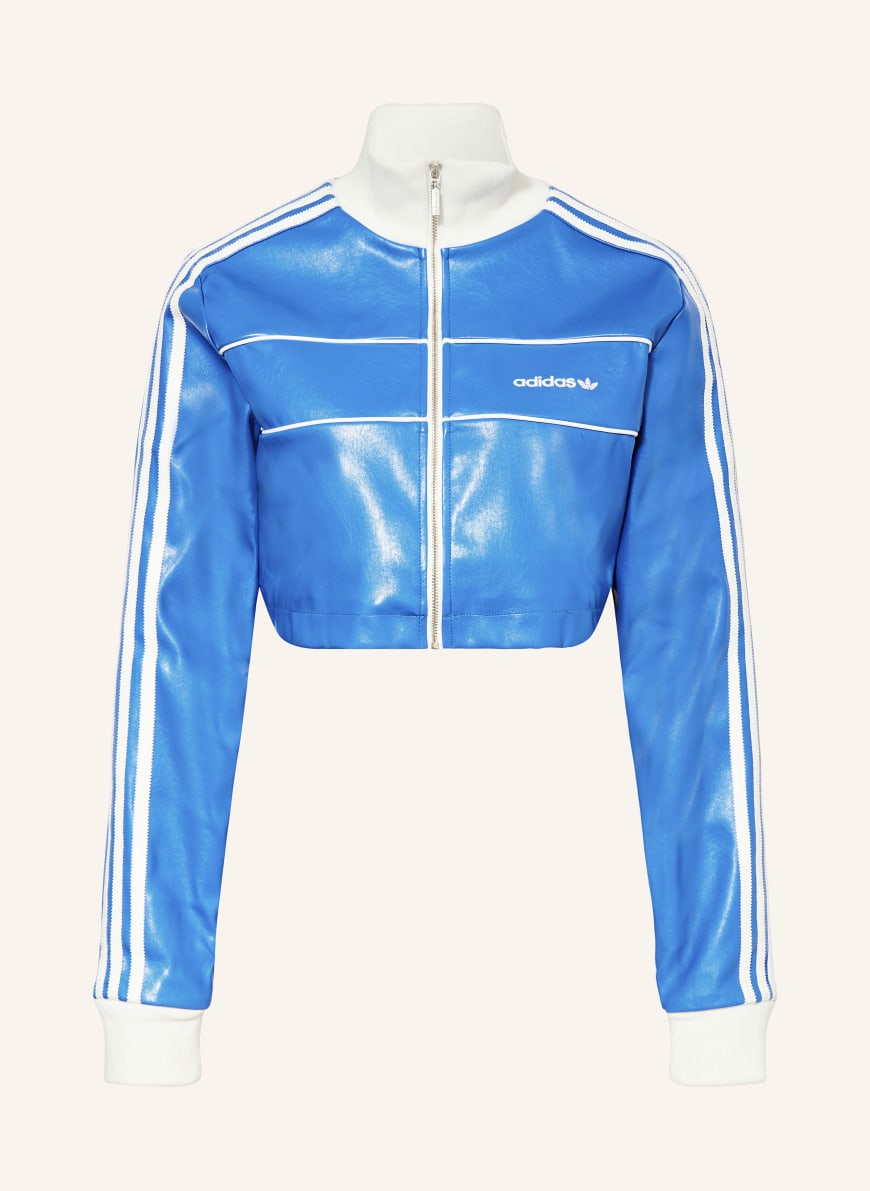 adidas Originals Cropped Jacke in Lederoptik in blau weiss