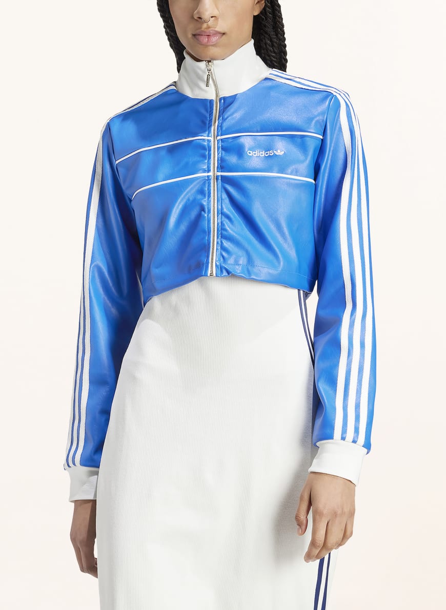 adidas Originals Cropped Jacke in Lederoptik in blau weiss