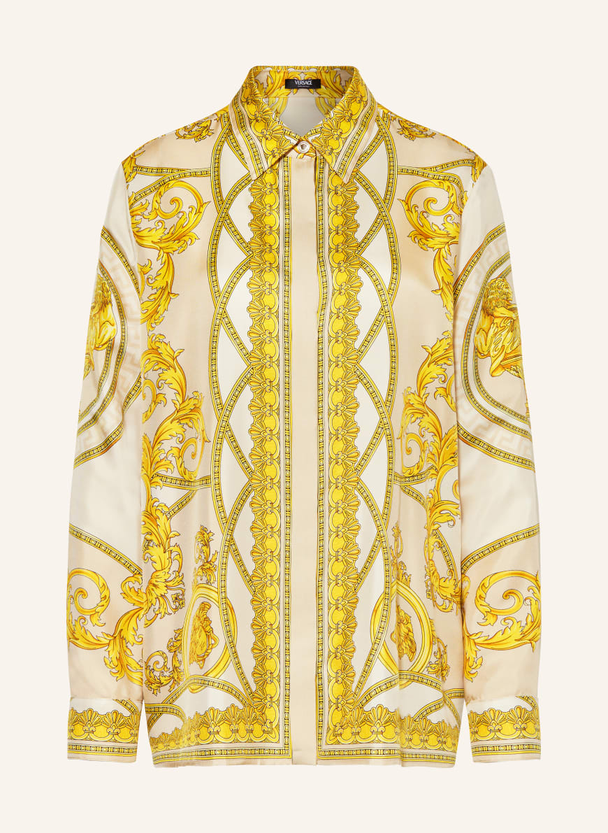 VERSACE Shirt blouse in silk in cream yellow light brown
