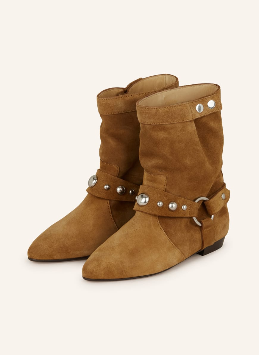 ISABEL MARANT Boots STANIA mit Nieten: COGNAC