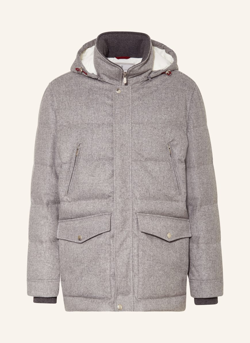 BRUNELLO CUCINELLI Down jacket with removable hood in gray
